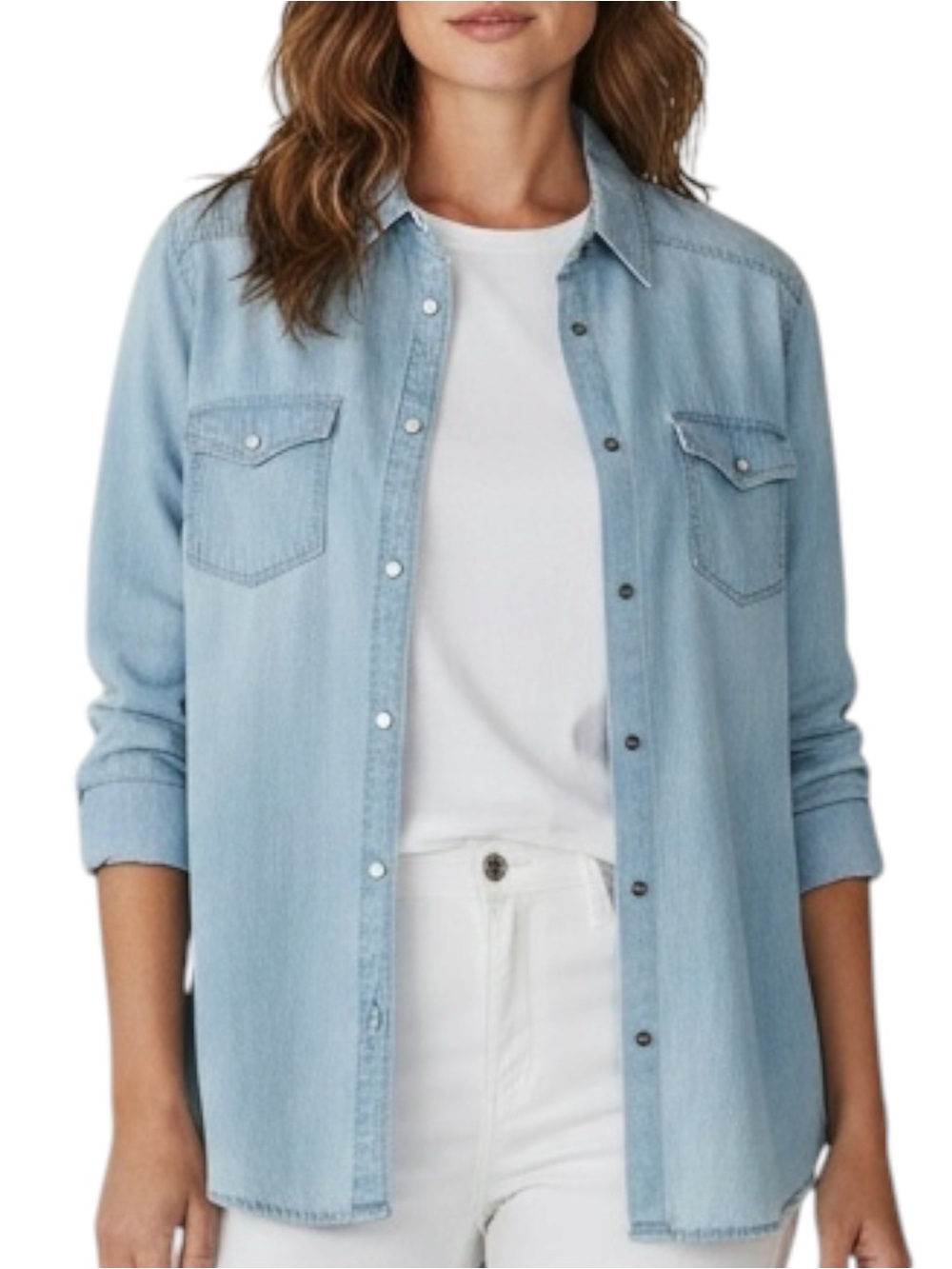 TORRID Star Print Chambray Denim Button-Down Shirt Size 1 (14) — REFINED FIT!!!